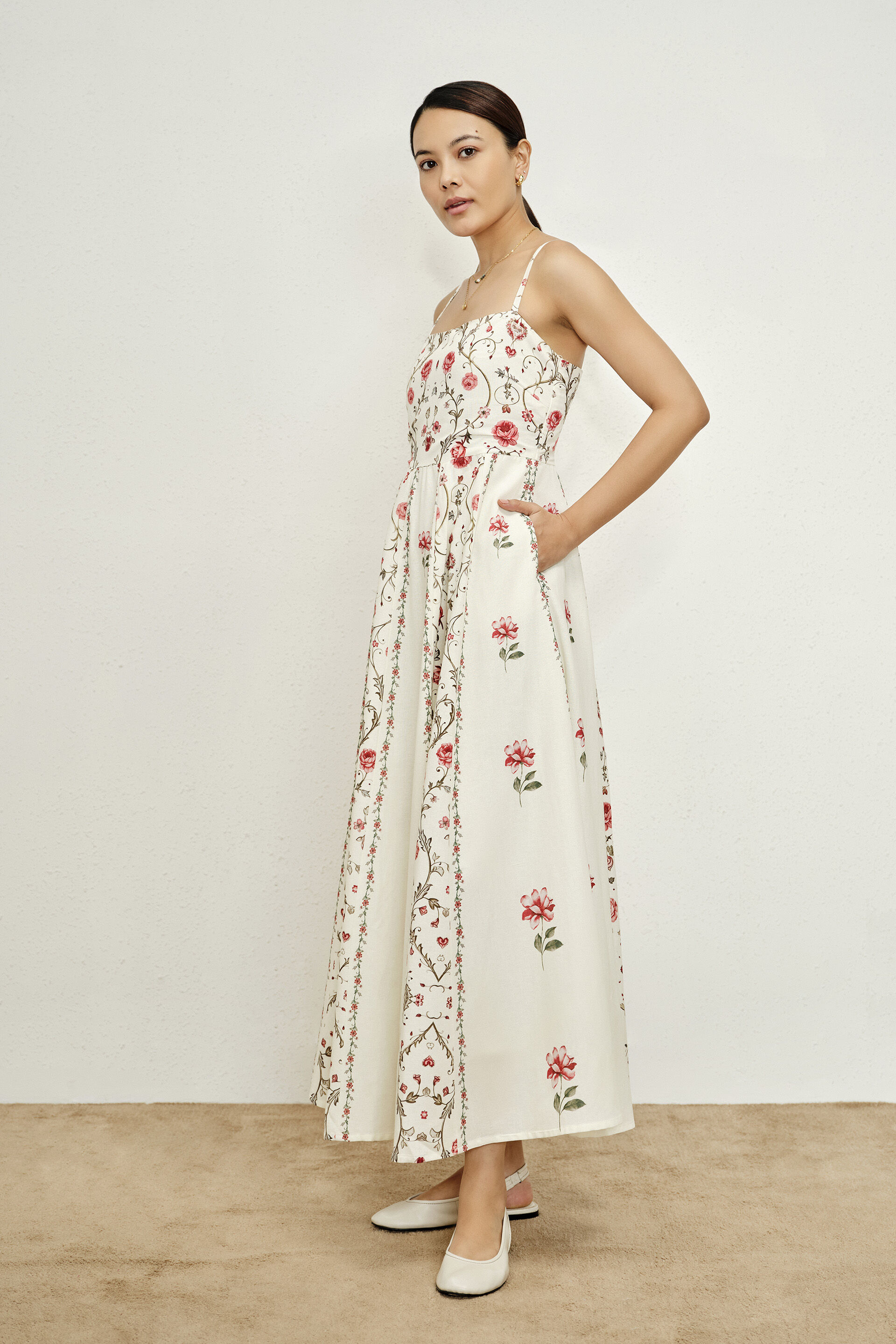 Samaria Cream Floral Dress, Cream, image 4